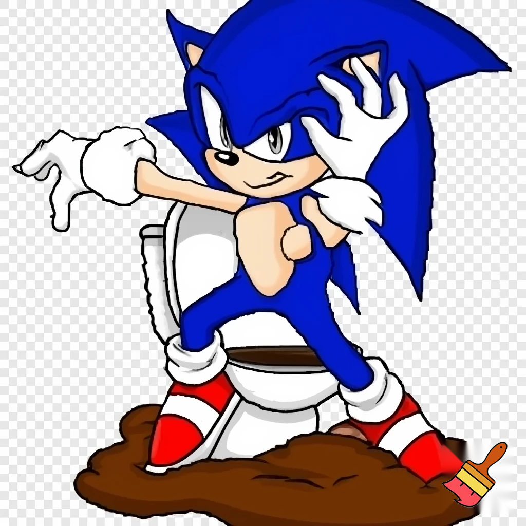 A sonic the hedgehog with toilet on a poop 
