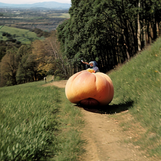 Giant peach rolling down hill 