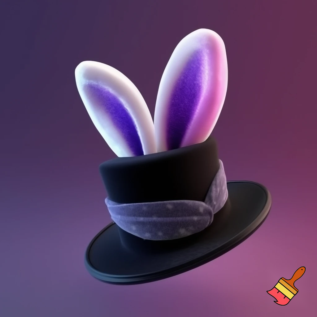 Black top hat with bunny ears velvet white and purple purple and white headband fabric and velvet glitter, purple and pink