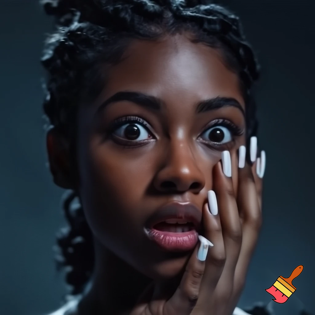 black girl shocked with white nails