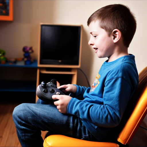 Create an image about a kid playing video games like a game boy and other one with the same kid now adult enjoying playing with the same console.