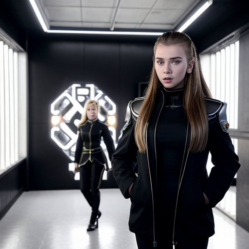 Angry Tamär Zarlag as 34-year-old Zaran Tyccanoid male with pink skin, red long hair, red eyes, pointed ears, black futuristic coat, black futuristic pants and black futuristic shoes, when talking with the Natasha Kolevnaya as 19-year-old Eurasian and Russian Human female schoolar with brown hair and futuristic uniform and Samantha Borrowing as 21-year-old American Human female schoolar with blonde hair and futuristic uniform in American and New York futuristic school balcony with grey-yellow-black fences, blue floor and futuristic lights in 2622. (Realistic image)