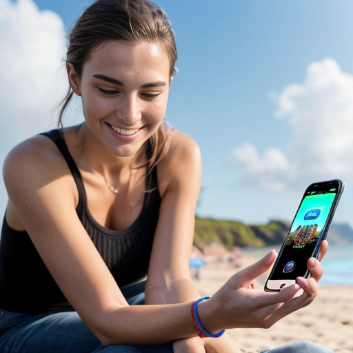 Goretzka play game on apple phone and Vanessa play game on apple phone at the beach 