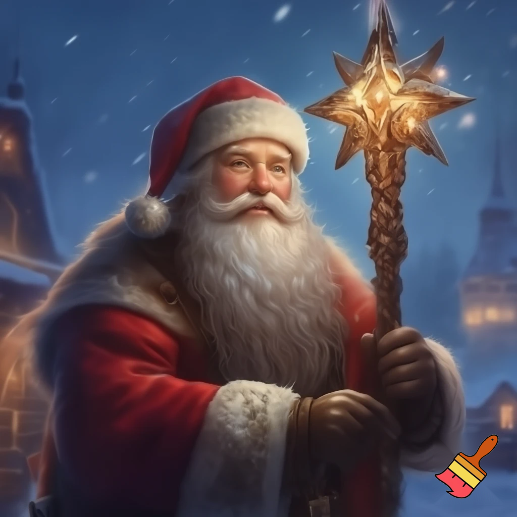 Santa Claus Russian walking stick staff with a star