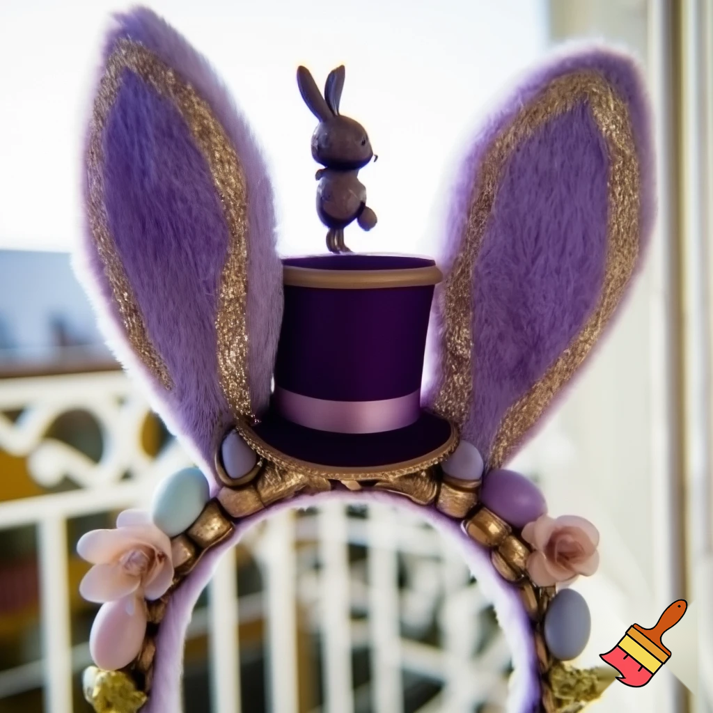Easter bunny top hat, Easter balcony headband, purple and gold headband top hat