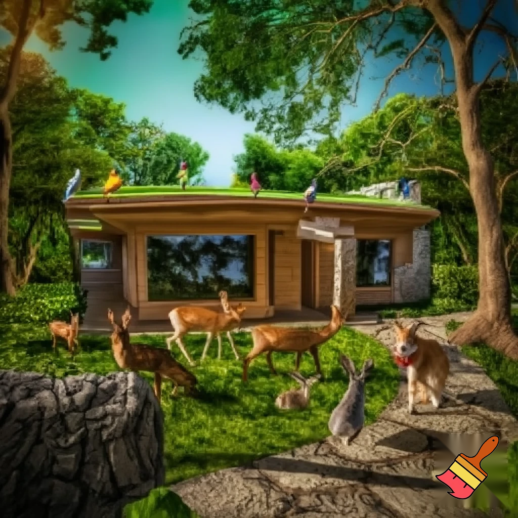 Una casa ecologica amb molts animals.