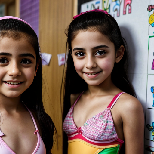 four iranian elementary school girls in bikinis