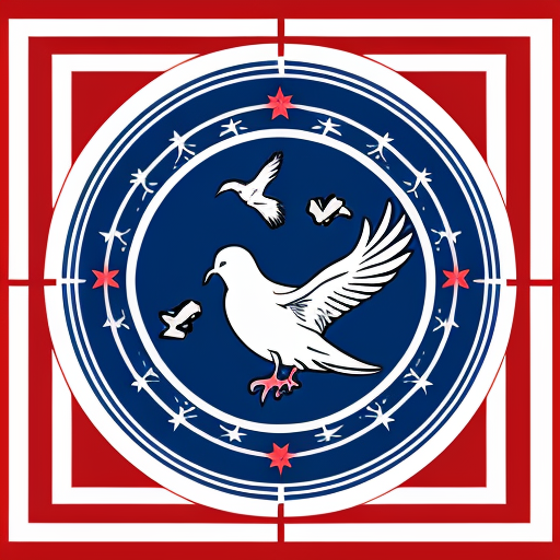 a flag with a dove in the middle and line designs behind the dove