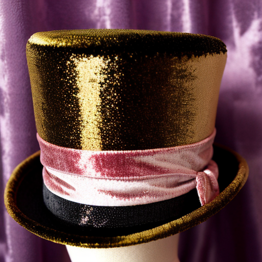 Top hat velvet and fabric sparkling golden pink