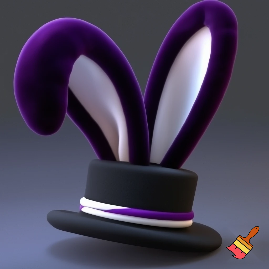 Black top hat with bunny ears velvet white and purple purple and white headband fabric and velvet