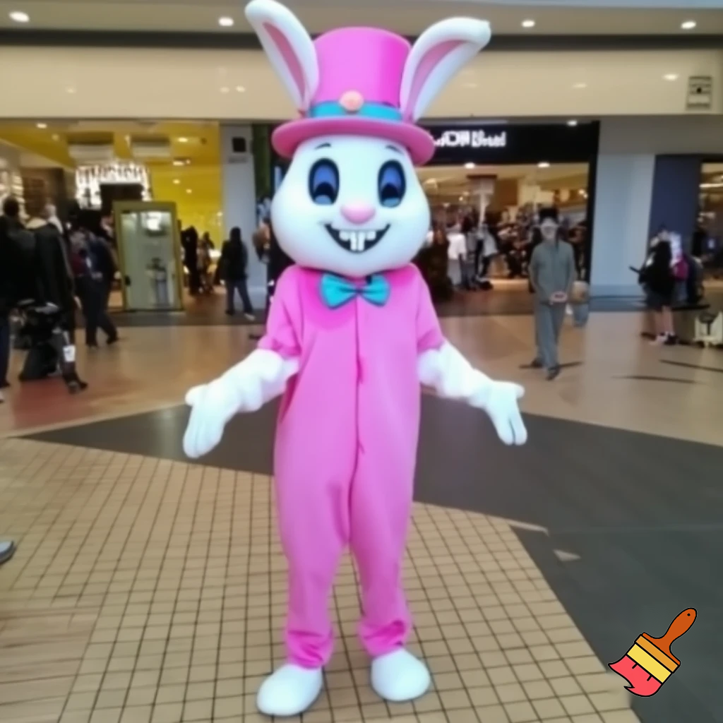 Easter bunny mascot costume top hat shopping centre