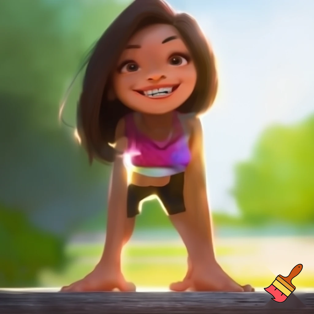 A 13 yar old girl that has a crop top braces and is barefoot