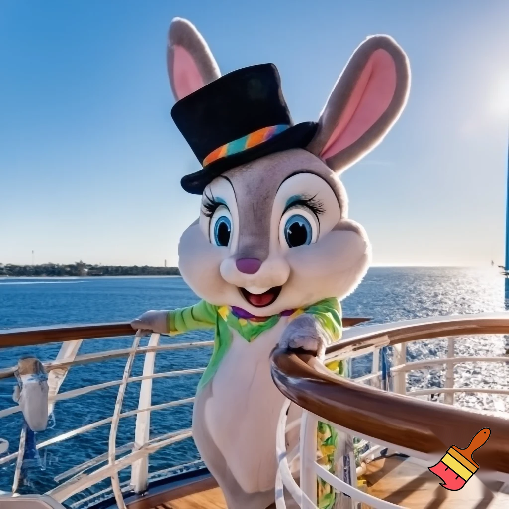 Easter bunny mascot Disneyland costume with the top hat Australia Disney cruise ship
