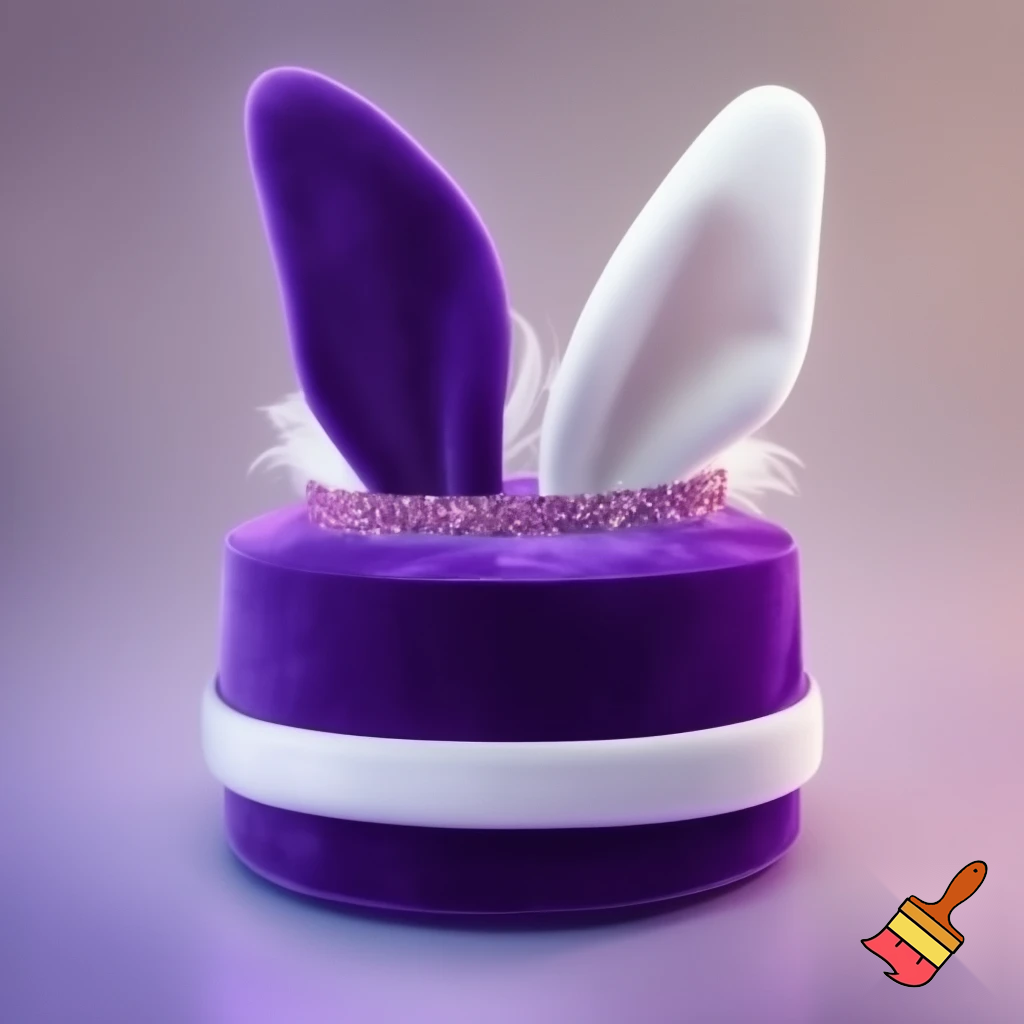 Black top hat with bunny ears velvet white and purple purple and white headband fabric and velvet glitter, purple and pink special present true special and delicate velvet white purple Easter bunny is bunny top hat velvet?