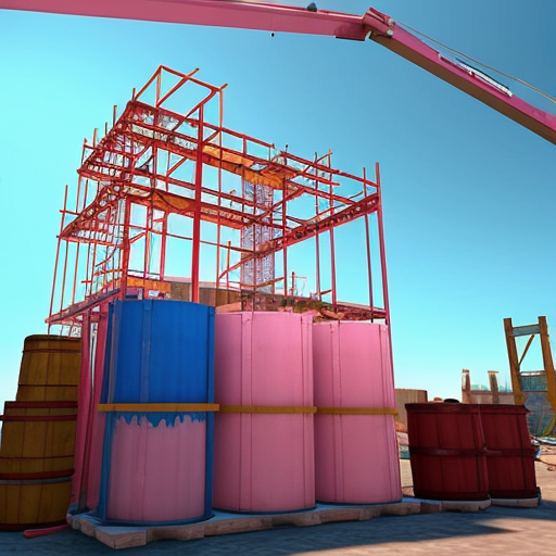 a pink construction site with a bunch of tilted pink layers with blue ladders going to each one and at the top there's donkey kong and at the middle a mario with red overalls and and a blue shirt and there's barrels on the tilted pink layers