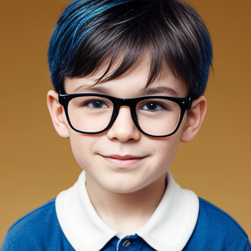 blue little boy with glasses