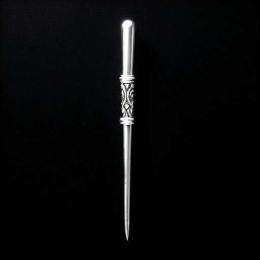 silver and white mystical wand on a solid black background