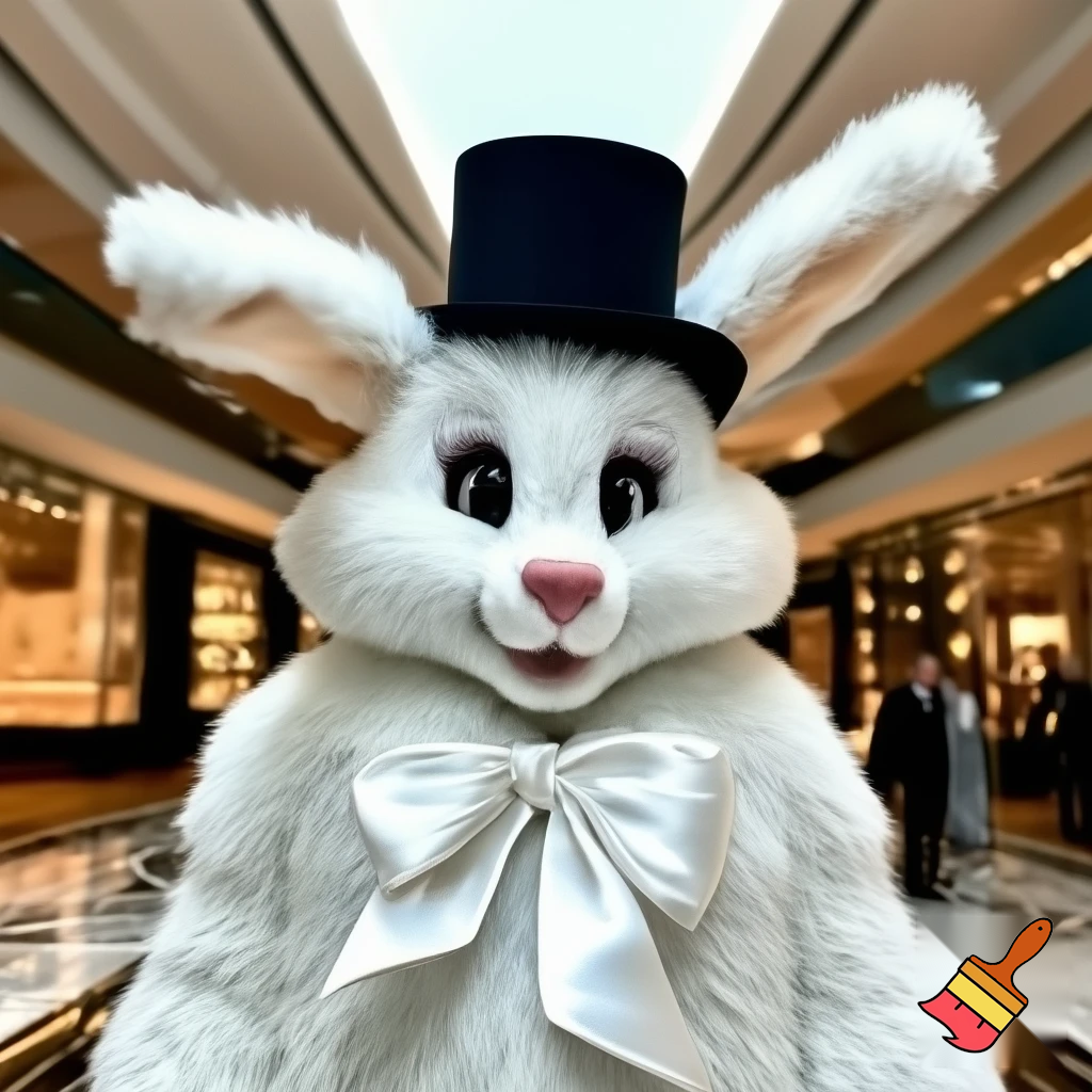 Easter bunny mascot costume top hat special Easter bunny, expensive 🏬and a delicate shopping centre