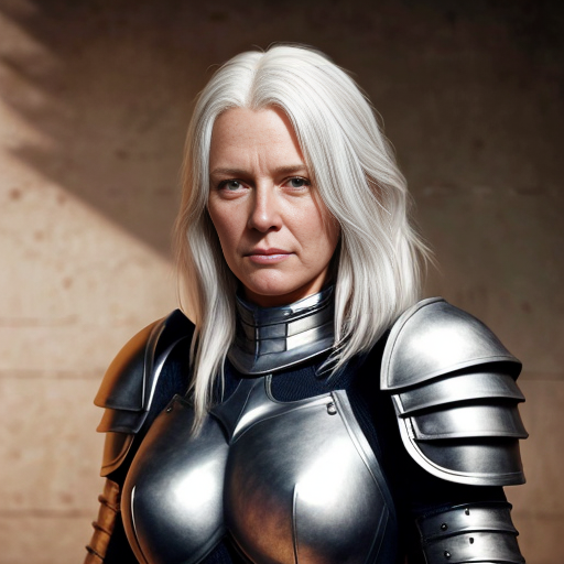 Tall white-haired woman in armor
