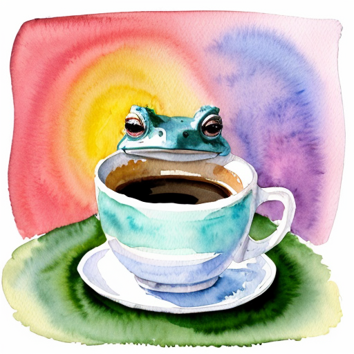 A hillarious, funny boho toad with some hippie colored coffee cups. Psychedelic decorated background. Pop Art  Hard Style.