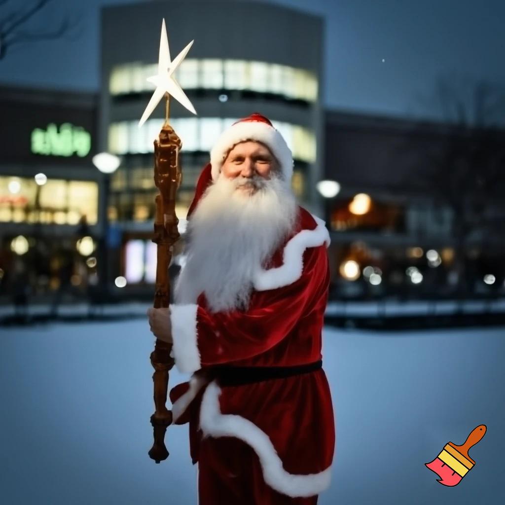  Santa Claus, Russia walking stick with a star shopping centre the real Santa Claus