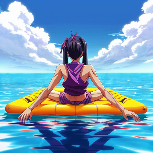 2d image of an African American girl on a raft