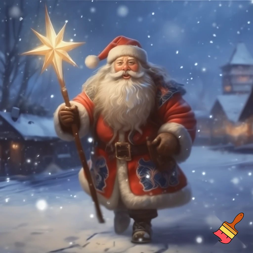 Russian walking stick Santa Claus with a star