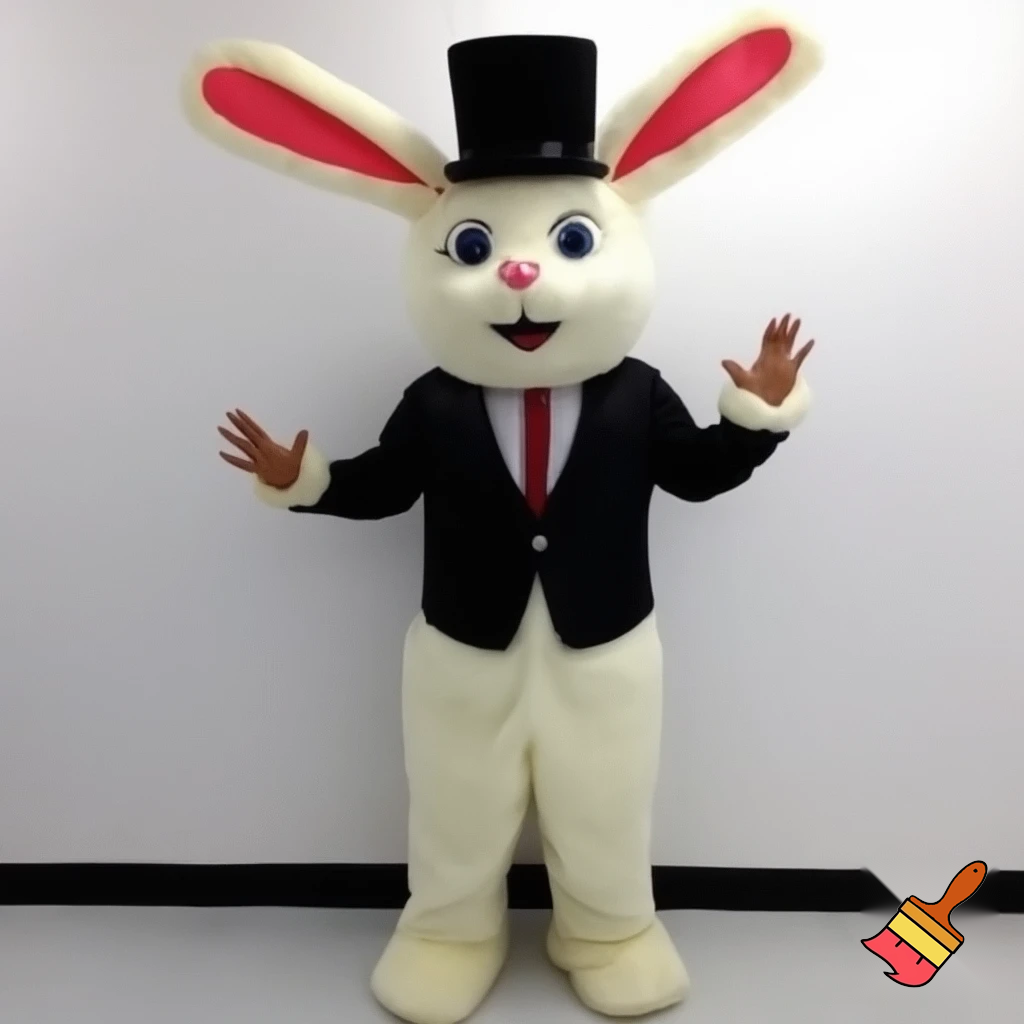 Easter bunny mascot costume, real person top hat