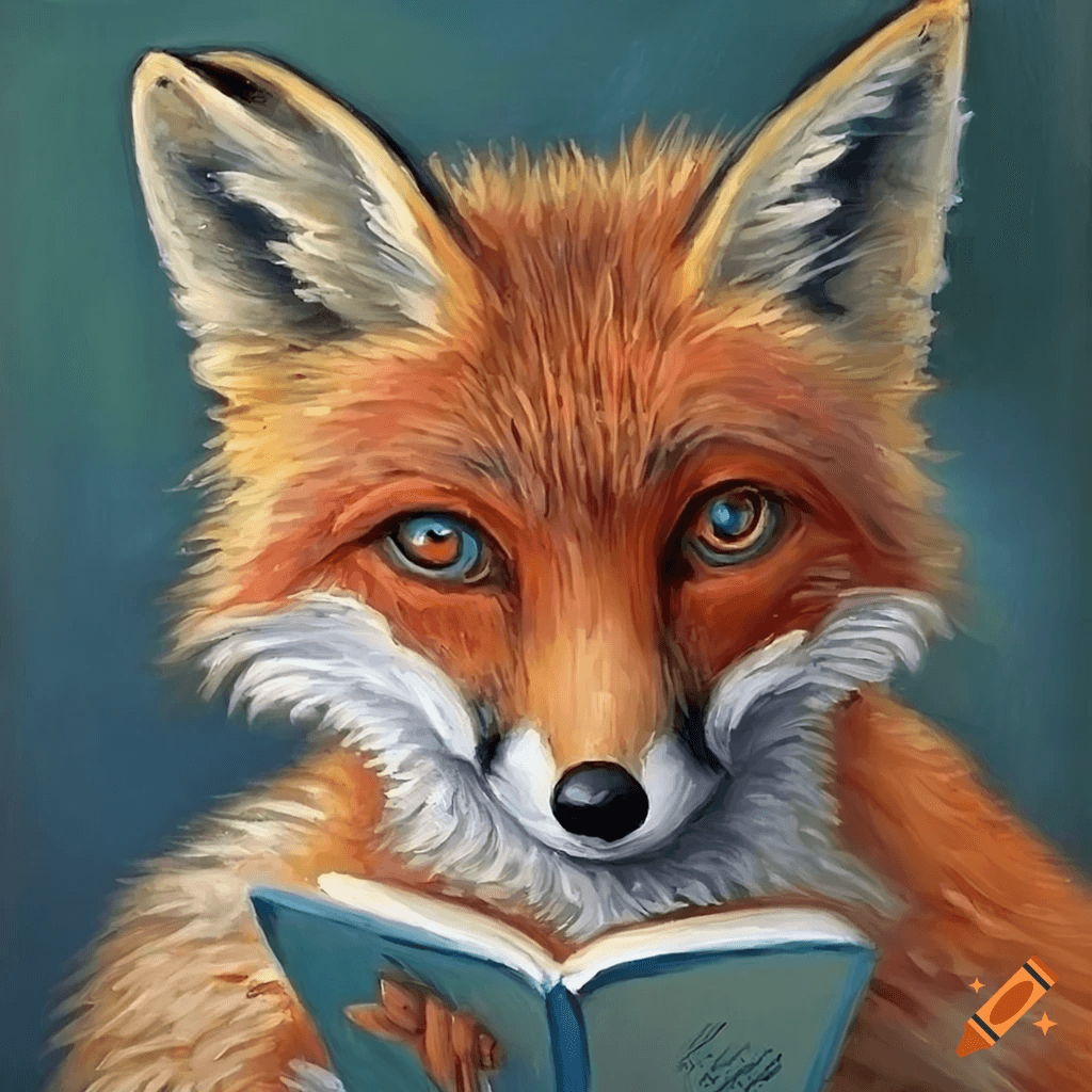 Breakdown of an AI prompt example. Prompt: a fox reading a book, detailed oil painting, extreme wide shot, whimsical, highly detailed // Negative Words:  // Crayon AI Model: None