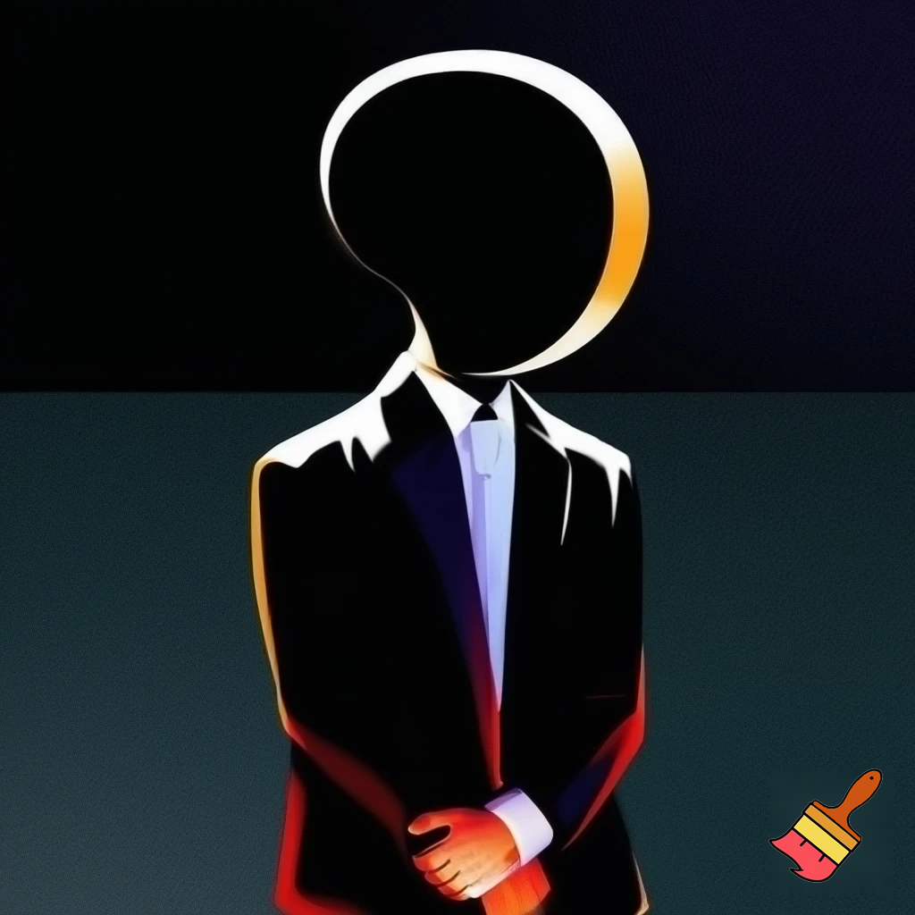 a person with a comma shaped head and buisness apperal
