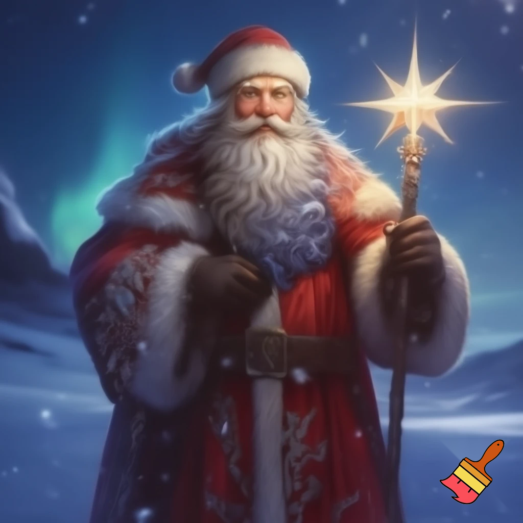 Russian walking stick Santa Claus with a star
