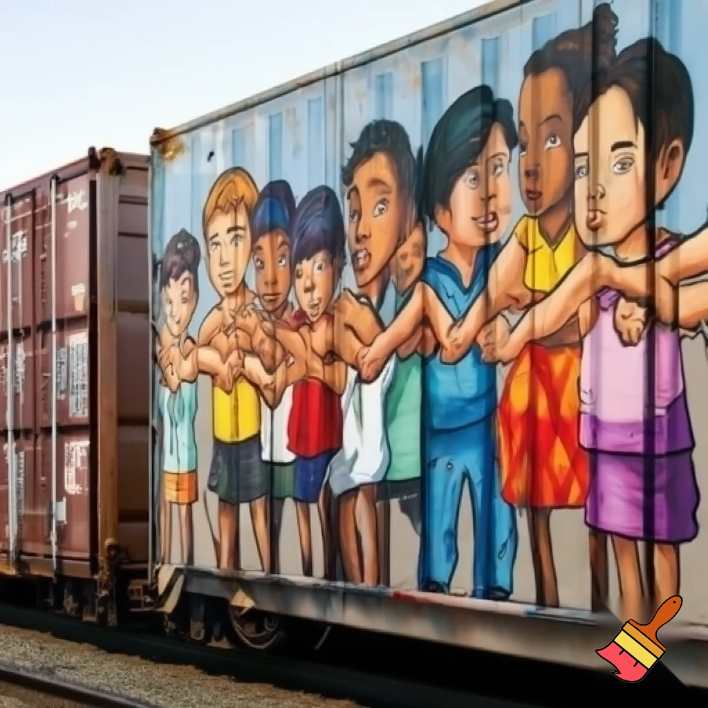 create this as an art piece . I chose to put the mural on train cargos. This way the art will be seen from coast to coast by those who see the train passing.
The goal is to enlighten everyone who sees it pass by and create a message of hope and unity nationwide. 
I wanted the mural to be interactive—similar to a flip book, where movement creates the illusion of animation. 
As the train moves, the images of the children holding hands will appear to link together, created by a sequence of slightly varied illustrations across the train cars.



