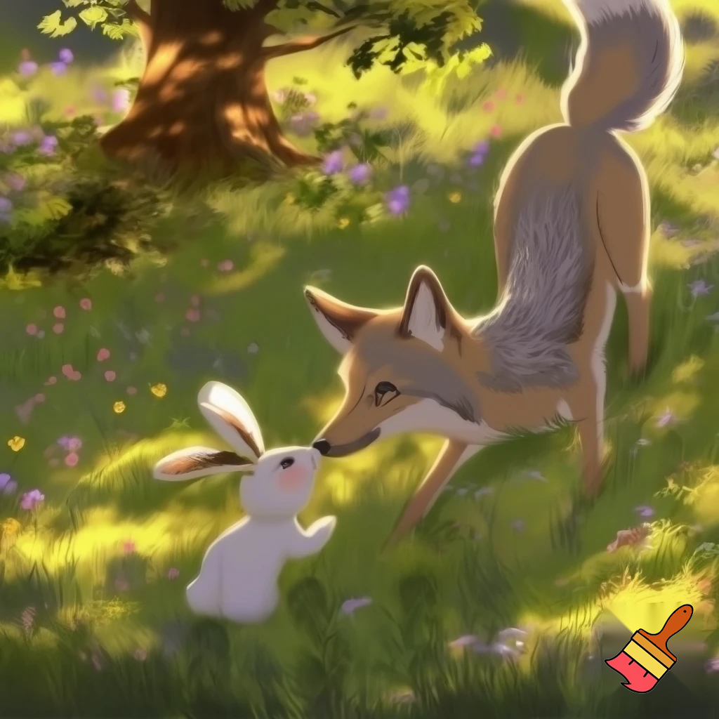 coyote and rabbit playing togther