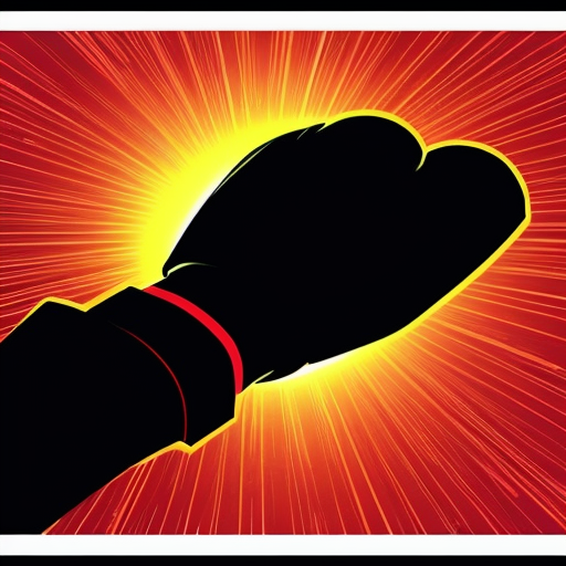 Editorial illustration in the style of official Unmatched board game card art, dynamic comic book style, rough pencil sketch texture, limited muted color palette with bold red accents only on the boxing glove, intense halftone shading -- A dynamic low-angle shot of a bright red boxing glove driving a devastating uppercut from the bottom of the frame straight upward into the chin of a completely black featureless humanoid shadow figure with no clothes, no facial features, no details, just a pure solid black silhouette, the red glove connecting hard under the shadow's jaw from below, the silhouette's head snapping violently backward and upward, arms flung limp, body lifting slightly off the ground from the force, impact burst lines radiating upward from the point of contact, Muhammad Ali's forearm and red glove entering from the bottom edge, white background with vertical speed lines shooting bottom to top, small sweat droplets flying upward, cel-shaded ink drawing, graphic novel cover feel, crushing rising power --ar 2:3 --stylize 250 --niji 6