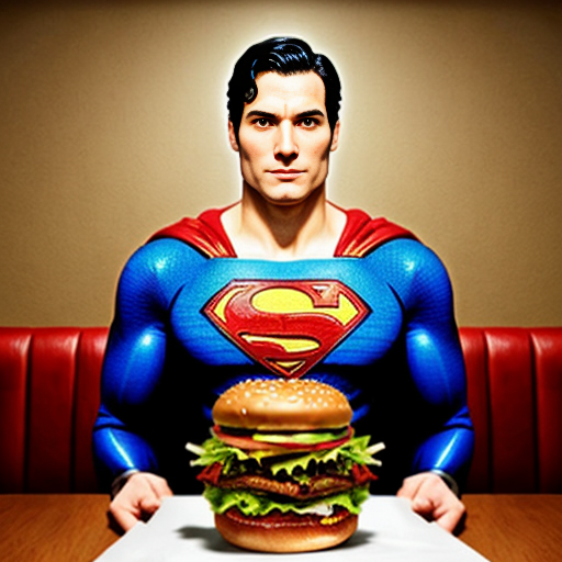 superman staring down a burger