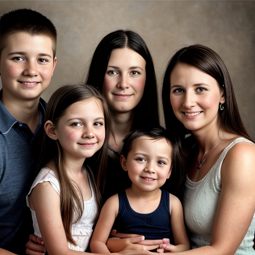 create a family  picture with 3 boy two year olds and a mom and 3 girl 16 year olds