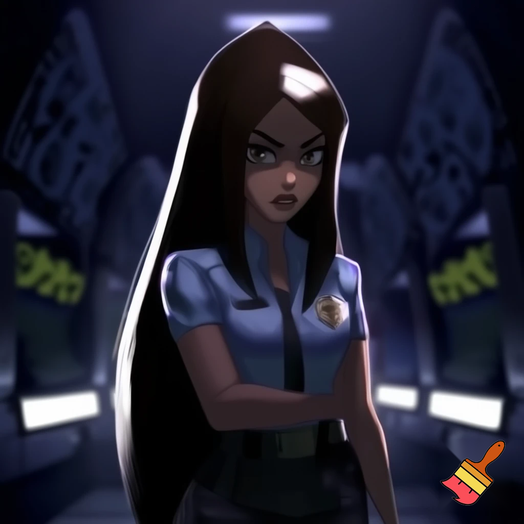 Vanessa from five nights at Freddy’s security breach with her extremely long hair down; while wearing a proper security/ night guard outfit 