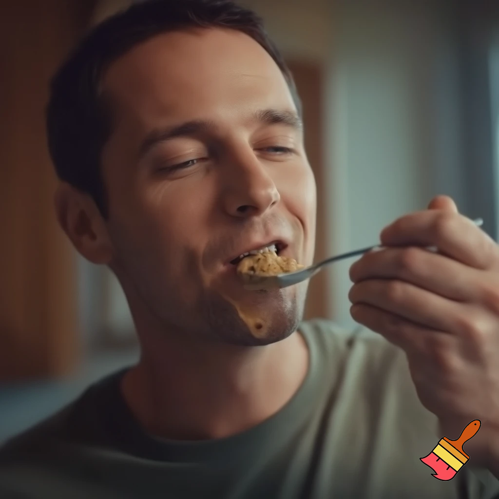 a guy eating peaunut butter