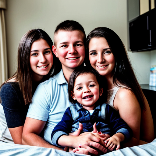 create a family  picture with 3 boy two year olds and a mom and 3 girl 16 year olds