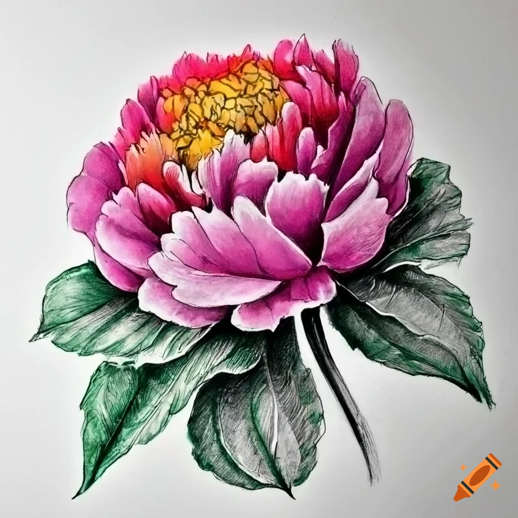 detailed sketch of peony plant