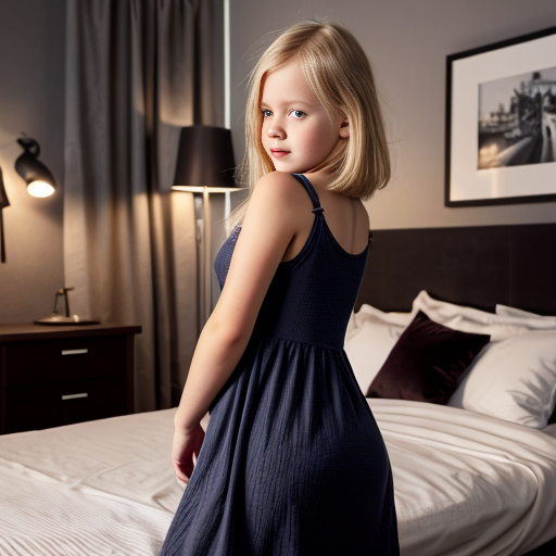 swedish blonde little girl at night dress, chubby, very beautiful, on the bedroom, close up