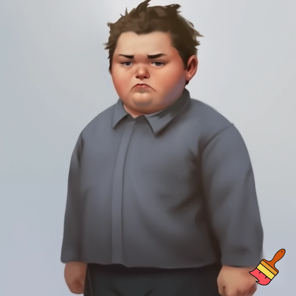 13 year old spiky upper bit brown hair in uniform overweight