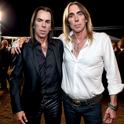 nick cave with iggy pop after gig, backstage festival outdoor