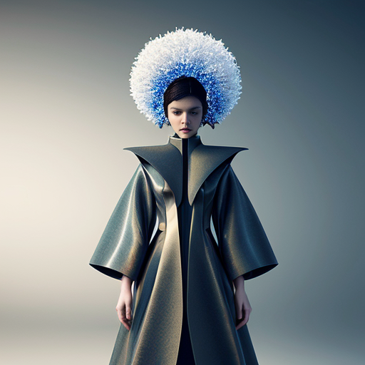 Visualize a futuristic fashion concept that incorporates elements of nature and technology.