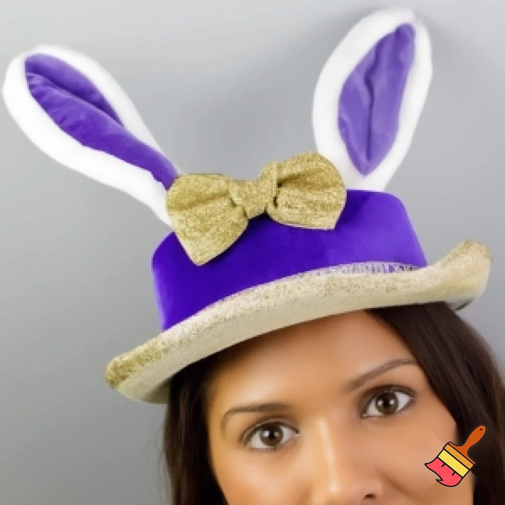 Easter bunny top hat headband, purple white with gold glitter fabric and velvet velvet