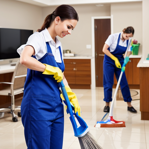 make a image ,  
name West Mohora Cleaning & Hospitality services , add Arabic name also, add cleaning tools and cleaning lady's 