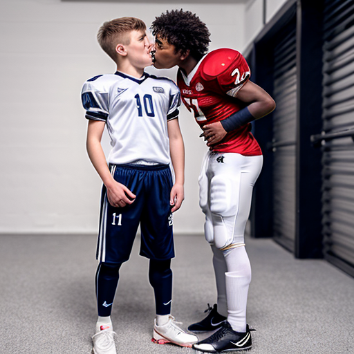  русский мальчик целует белые 🩲 футболиста.  чеченский футболист стоит  боком рядом в кроссовках и белых 🩲, руки на голове мальчика 