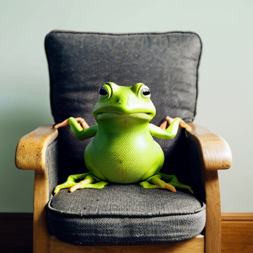 A funny radish vegetable toad sitting in a modern room chair.
