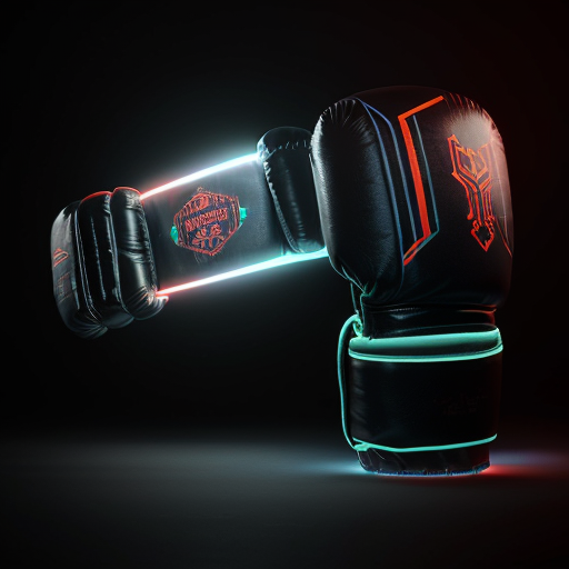 Futuristic AI-powered smart boxing bag, cyberpunk aesthetic, black carbon fiber and kevlar body, glowing 360° holographic LED impact zones, dynamic light pulses reacting to invisible strikes, advanced biomechanical sensor network visible beneath semi-transparent outer layer, floating digital HUD interface projections around the bag, high-tech combat training environment, dark neon gym, blue and red rim lighting, cinematic cyberpunk atmosphere, ultra detailed, hyper realistic, 8k, volumetric lighting, dramatic shadows, concept art, Unreal Engine render
