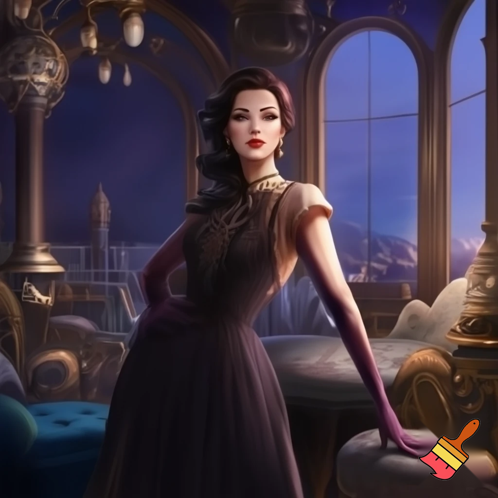 A beautiful woman standing in a stunning parlor, looking like a celebrity 